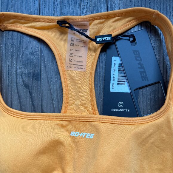 OH POLLY ORANGE YELLOW RUCHED RACER PADDED SPORTS BRA CROP TOP - SMALL - Picture 2 of 4